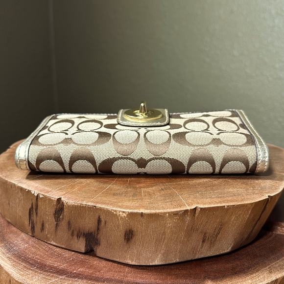 COACH Signature Metallic Turnlock Checkbook wallet - Picture 6 of 16